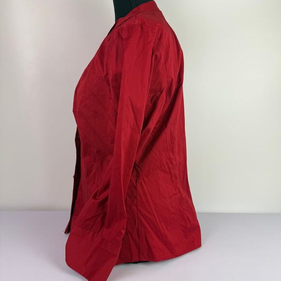 Signature by Larry Levine Women's Petite PL Red Button Down Blouse New Office - Picture 2 of 14